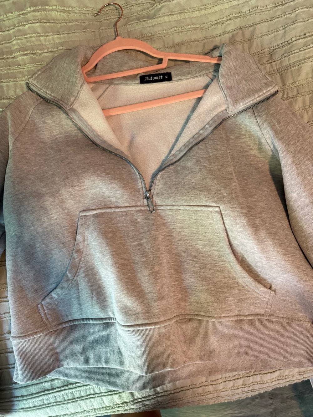 Automot? Gray Half-Zip Cropped Pullover Hoodie